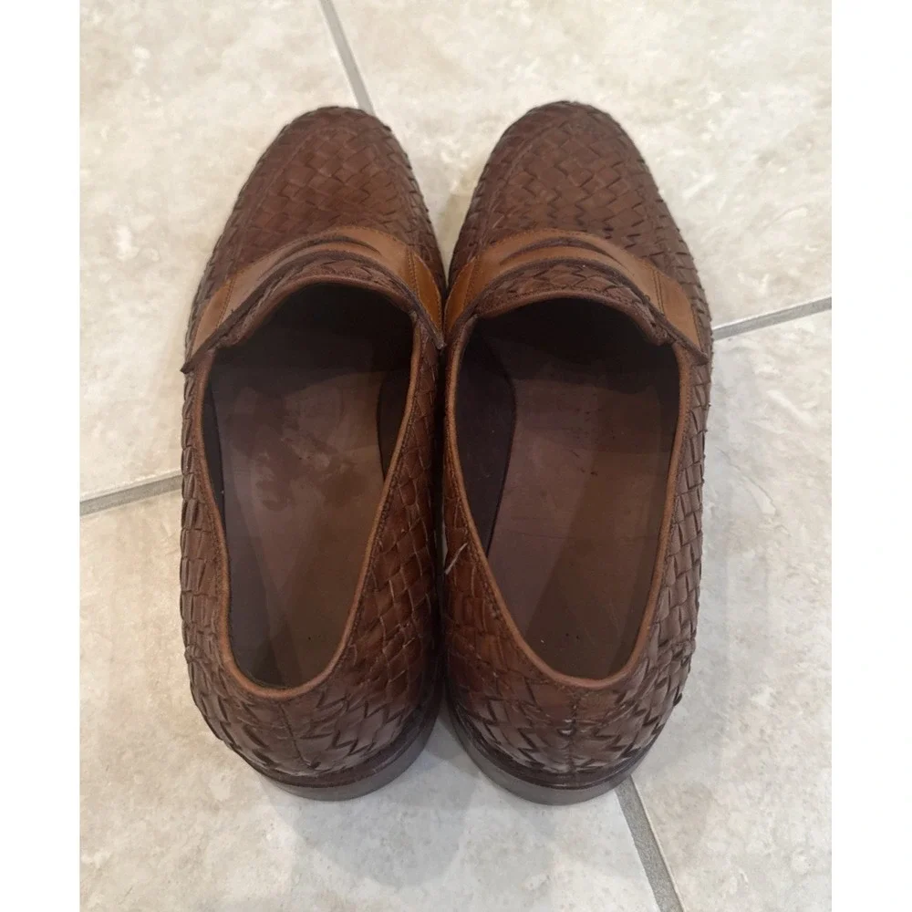 Allen‎ Edmonds Leather Woven Penny Loafers Brown Shoes 9D Career Basket Weave